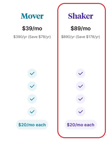 Podia pricing Shaker plan