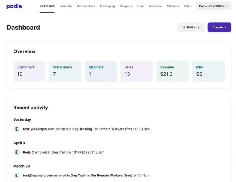 Podia vs Learnworlds Dashboard