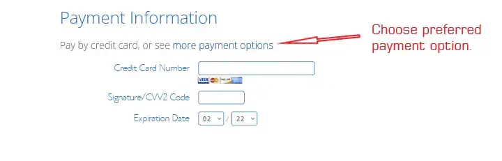 select payment option to start a blog with bluehost
